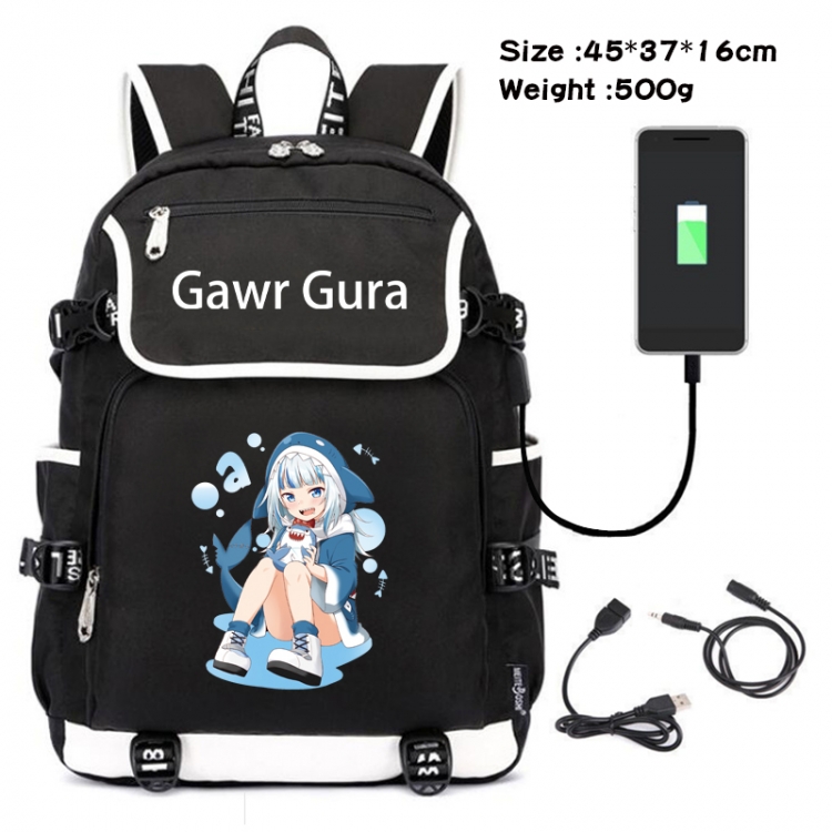 Gawr-Gura Anime Flip Data Cable Backpack School Bag 45X37X16CM