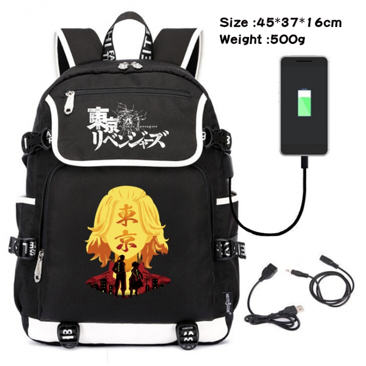 Tokyo avengers Anime Flip Data Cable Backpack School Bag 45X37X16CM