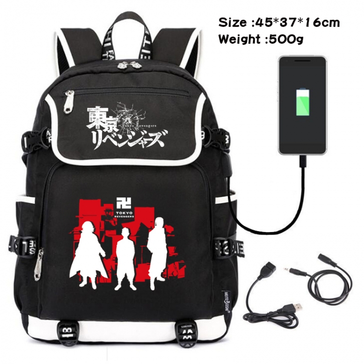 Tokyo avengers Anime Flip Data Cable Backpack School Bag 45X37X16CM