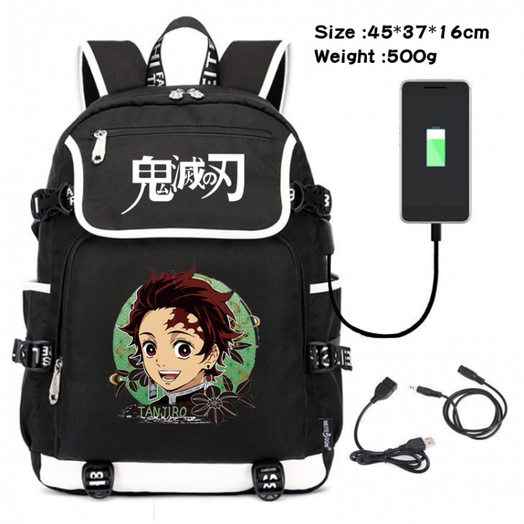 Demon Slayer Kimets Anime Flip Data Cable Backpack School Bag 45X37X16CM