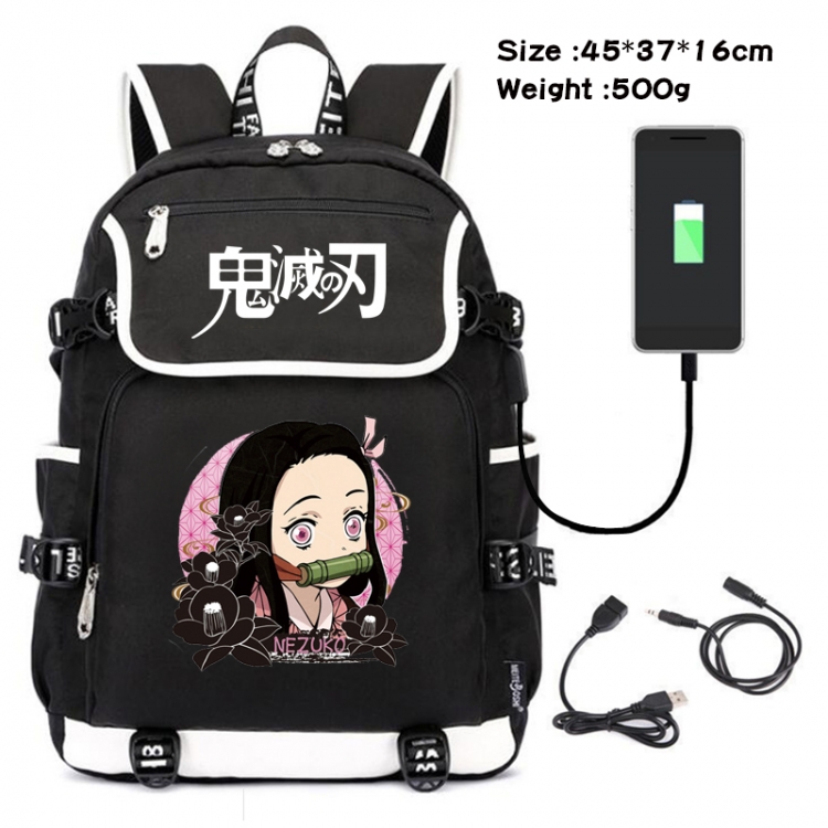 Demon Slayer Kimets Anime Flip Data Cable Backpack School Bag 45X37X16CM