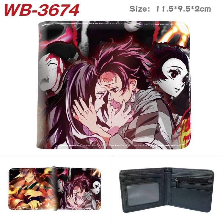 Demon Slayer Kimets Anime color book two-fold leather wallet 11.5X9.5X2CM WB-3674A