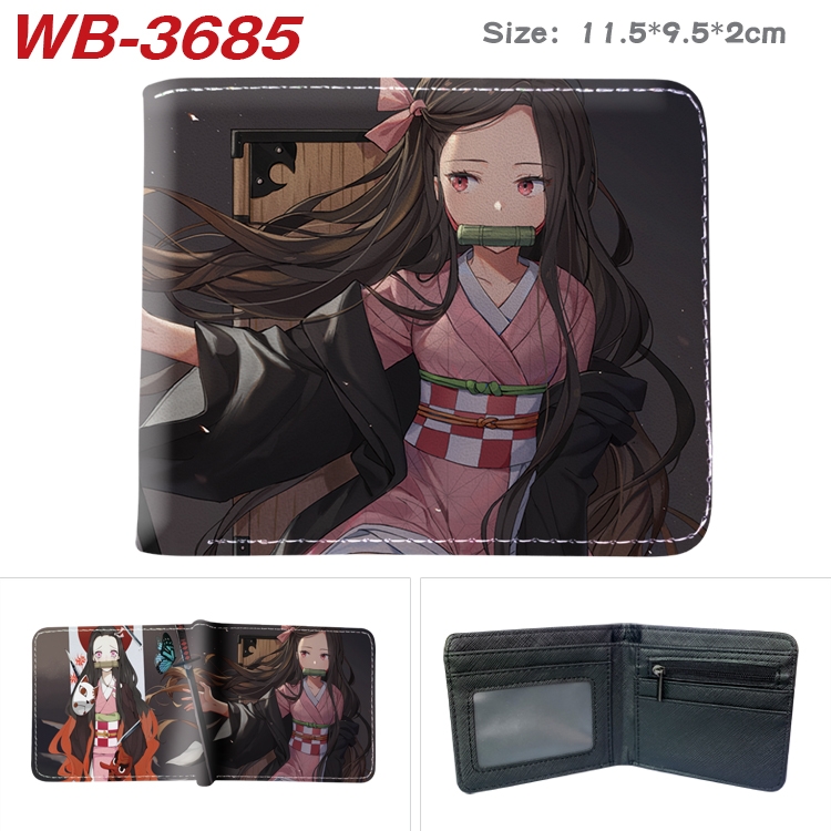 Demon Slayer Kimets Anime color book two-fold leather wallet 11.5X9.5X2CM  WB-3685A