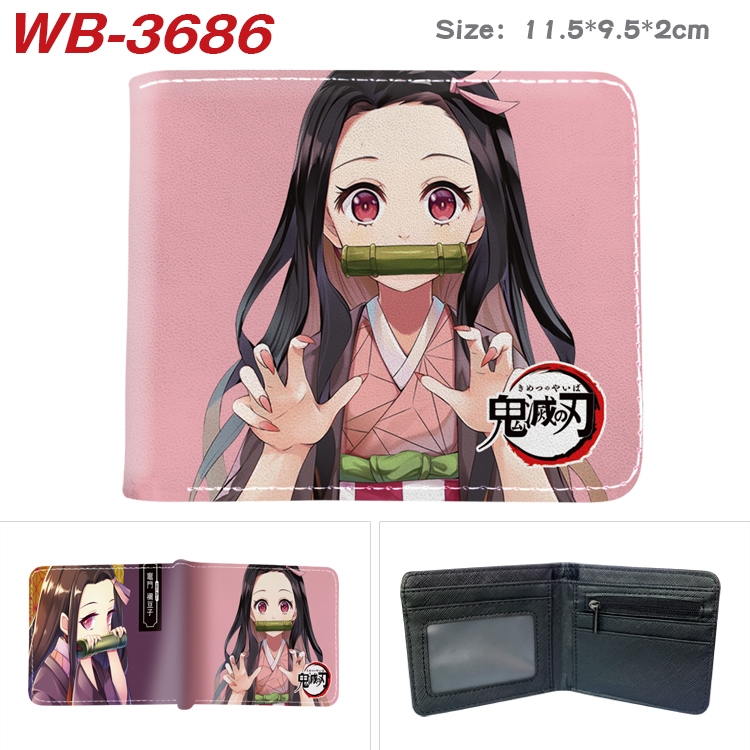 Demon Slayer Kimets Anime color book two-fold leather wallet 11.5X9.5X2CM WB-3686A