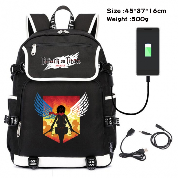 Shingeki no Kyojin Anime Flip Data Cable Backpack School Bag 45X37X16CM