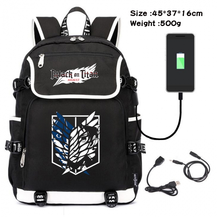 Shingeki no Kyojin Anime Flip Data Cable Backpack School Bag 45X37X16CM