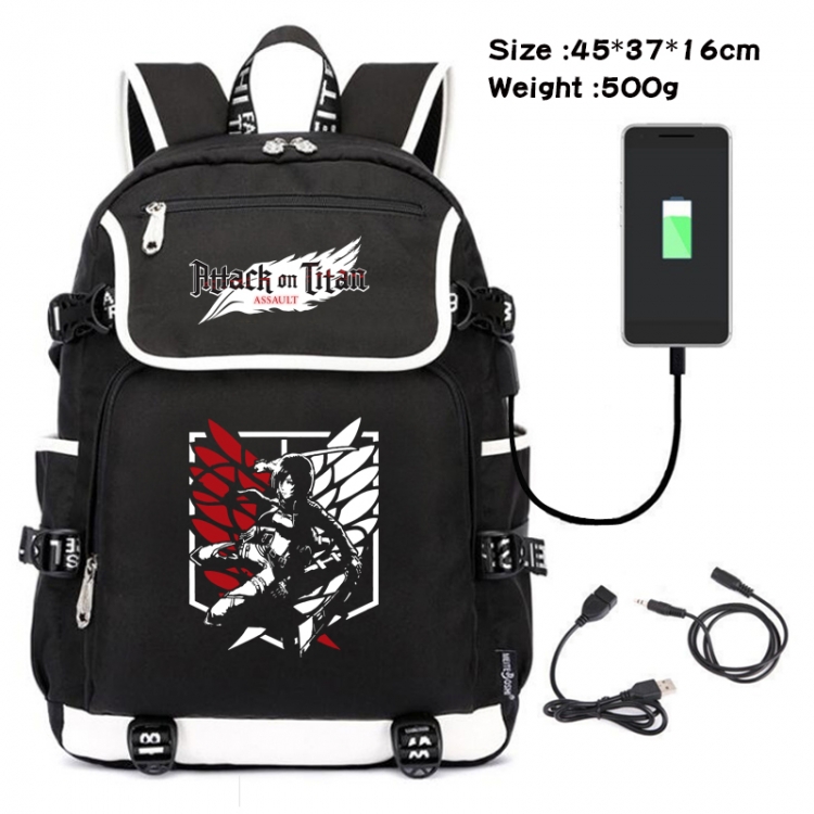 Shingeki no Kyojin Anime Flip Data Cable Backpack School Bag 45X37X16CM