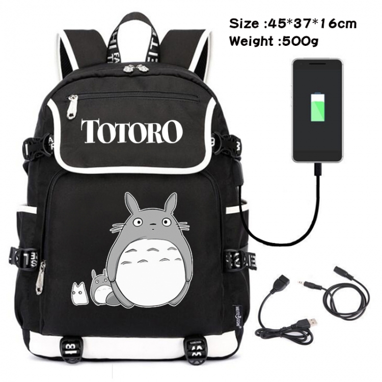 TOTORO Anime Flip Data Cable Backpack School Bag 45X37X16CM