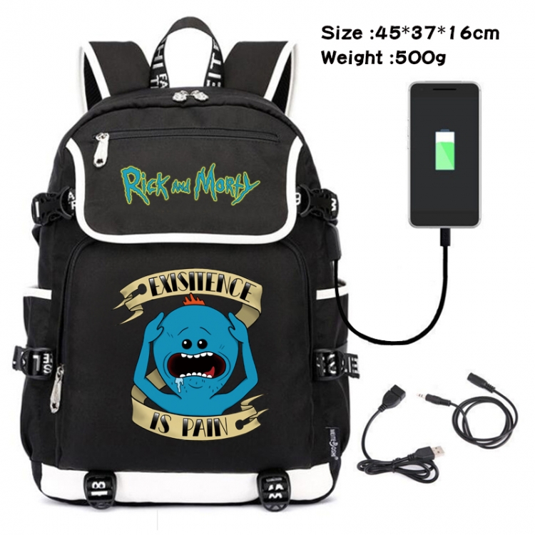 Rick and Morty Anime Flip Data Cable Backpack School Bag 45X37X16CM