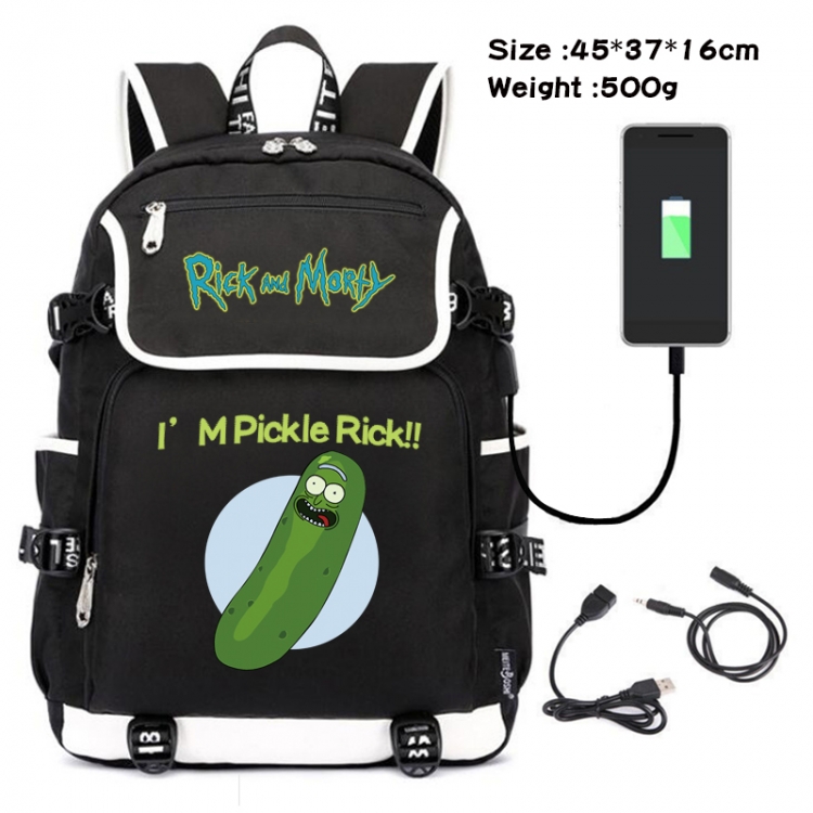 Rick and Morty Anime Flip Data Cable Backpack School Bag 45X37X16CM