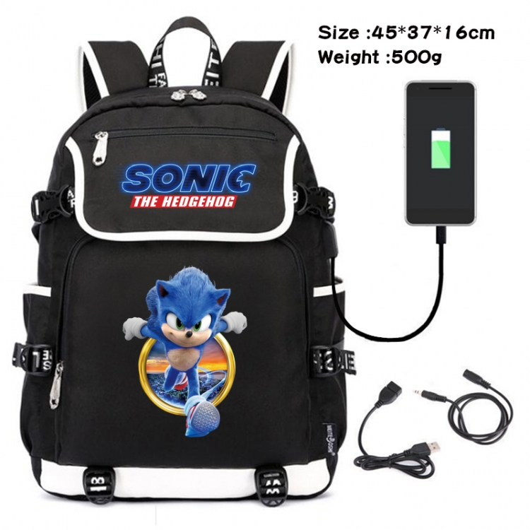 Sonic the Hedgehog Anime Flip Data Cable Backpack School Bag 45X37X16CM