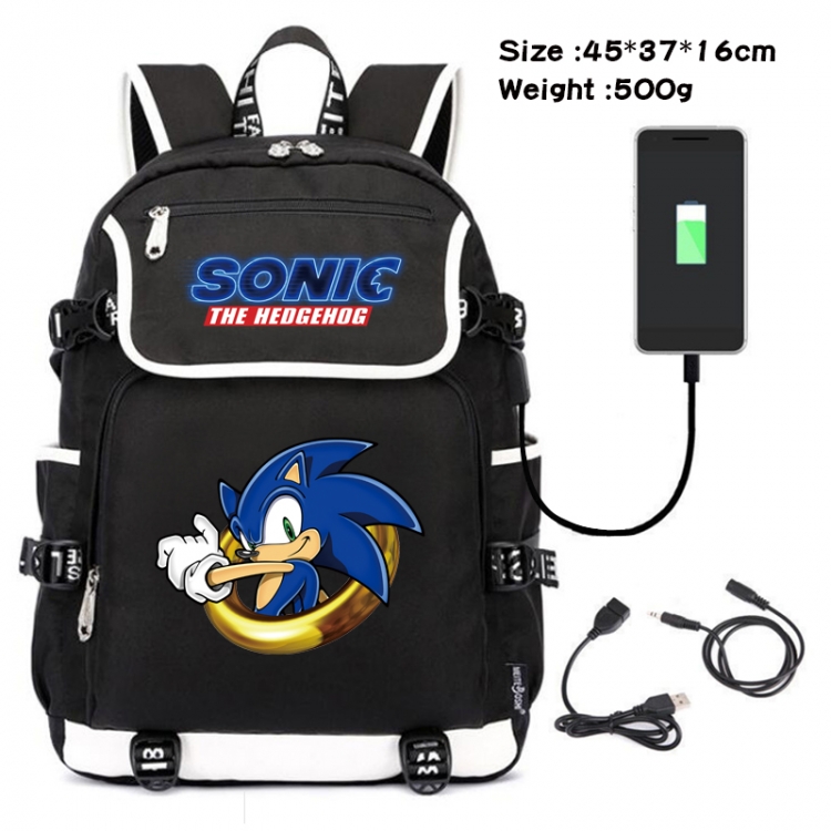 Sonic the Hedgehog Anime Flip Data Cable Backpack School Bag 45X37X16CM