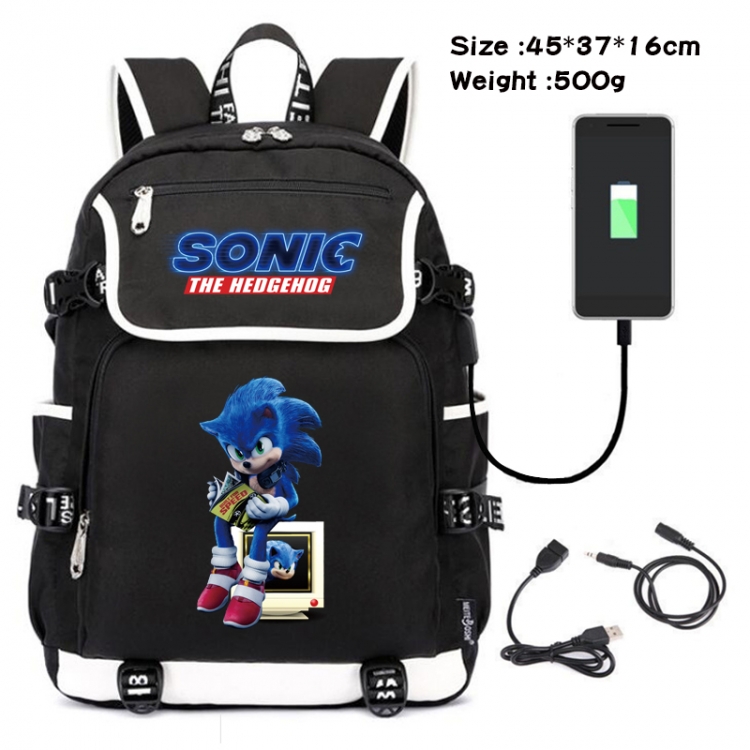 Sonic the Hedgehog Anime Flip Data Cable Backpack School Bag 45X37X16CM