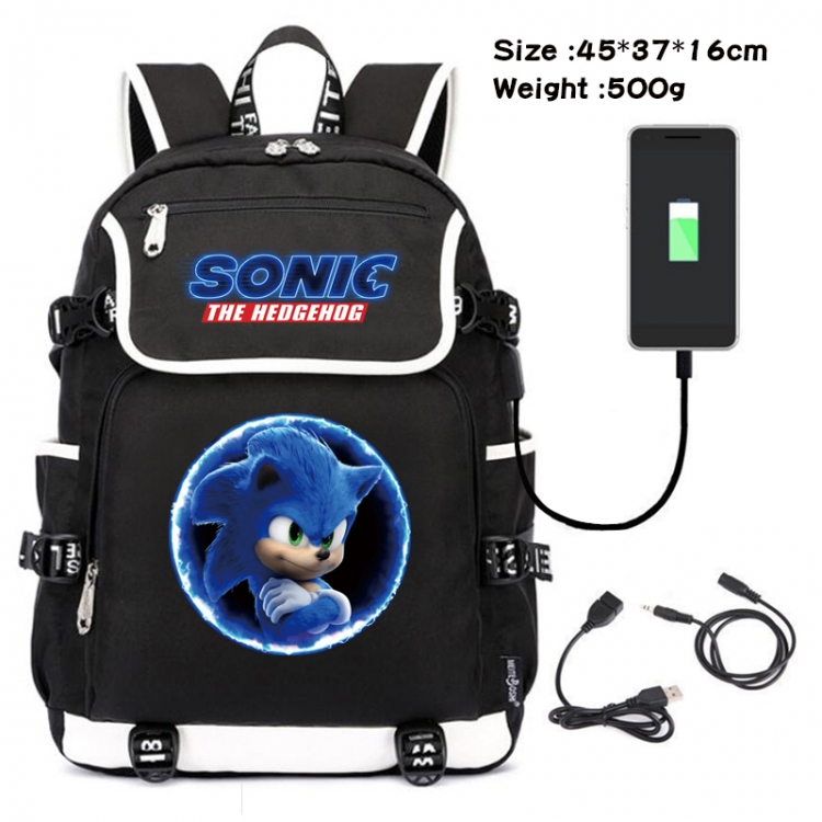 Sonic the Hedgehog Anime Flip Data Cable Backpack School Bag 45X37X16CM