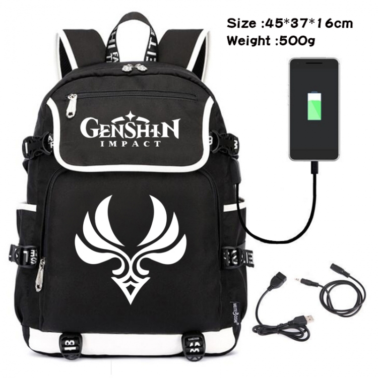 Genshin Impact Anime Flip Data Cable Backpack School Bag 45X37X16CM