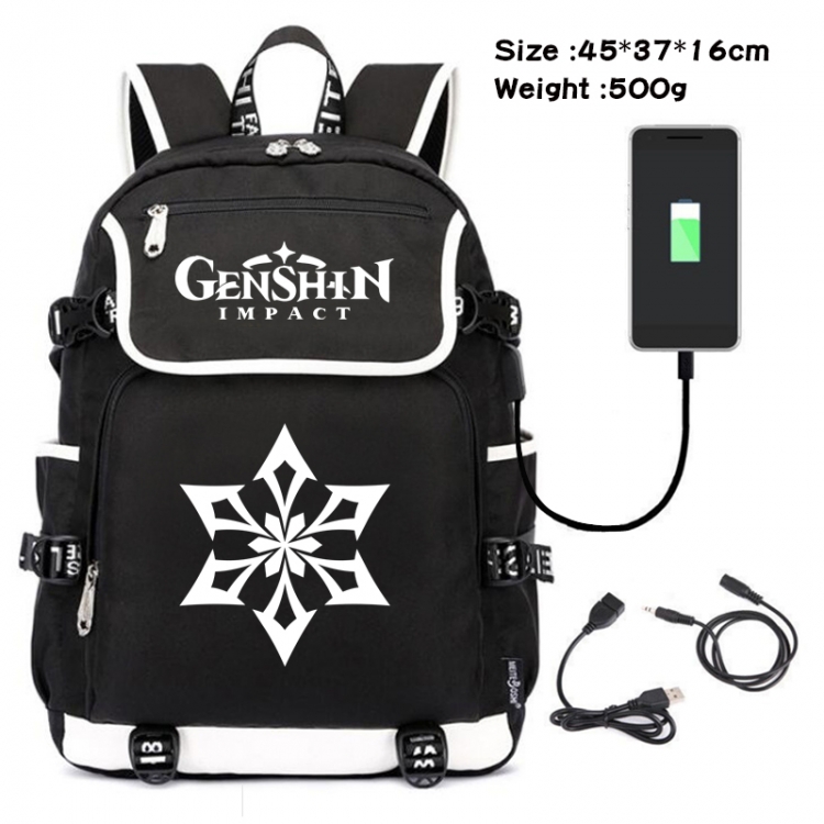 Genshin Impact Anime Flip Data Cable Backpack School Bag 45X37X16CM