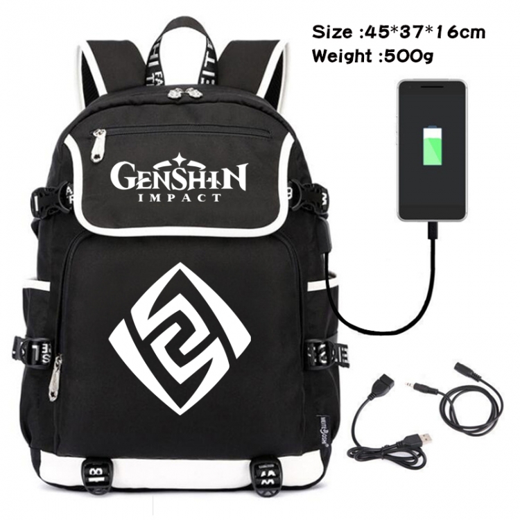 Genshin Impact Anime Flip Data Cable Backpack School Bag 45X37X16CM