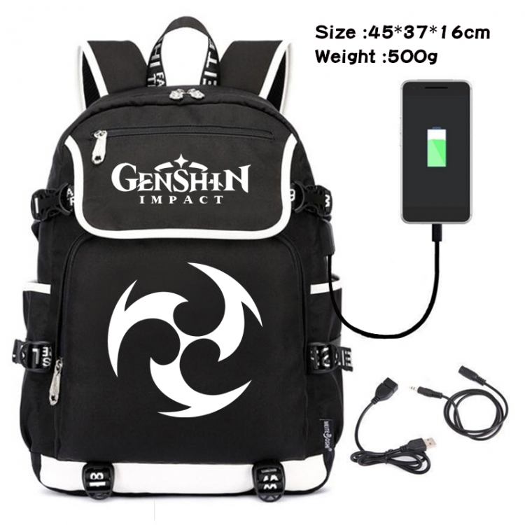 Genshin Impact Anime Flip Data Cable Backpack School Bag 45X37X16CM