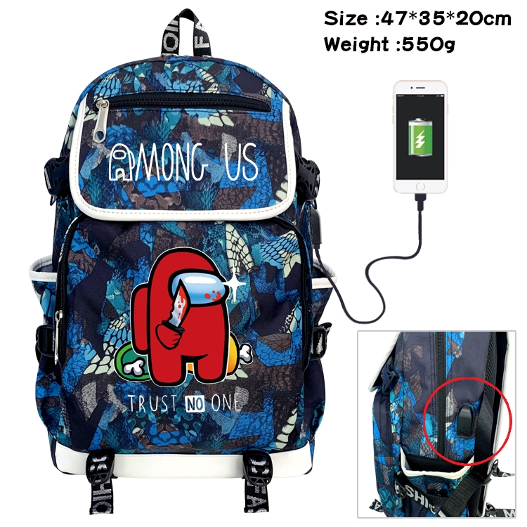 Among-us Game Camouflage Flip Data Cable Backpack School Bag 47x35x20cm