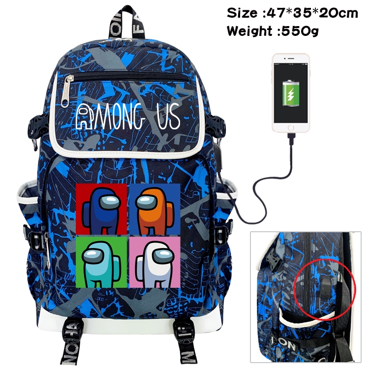 Among-us Game Camouflage Flip Data Cable Backpack School Bag 47x35x20cm