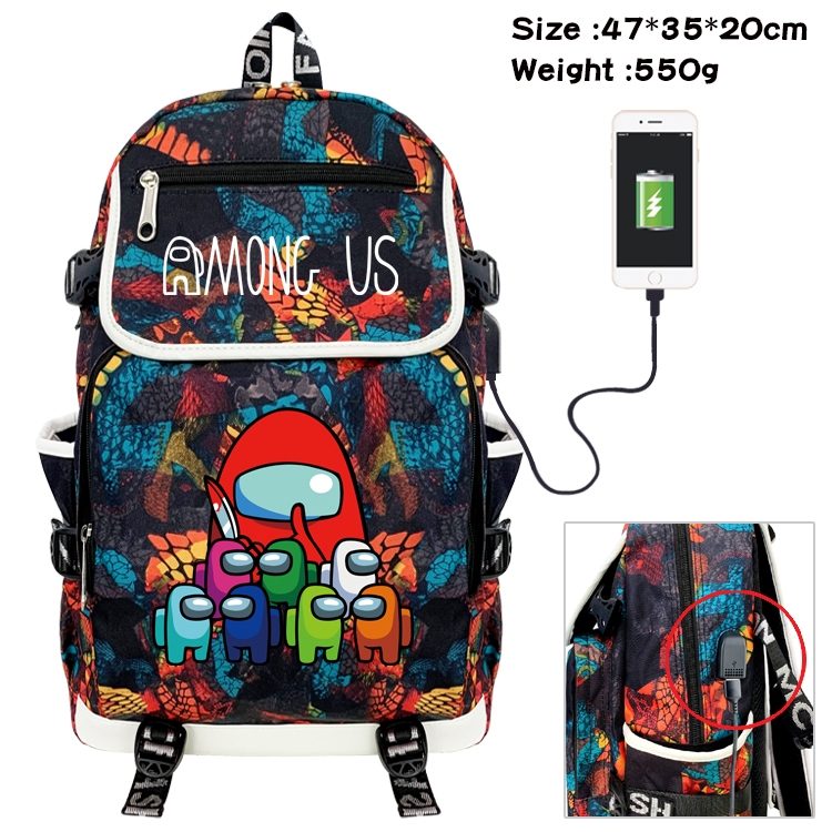 Among-us Game Camouflage Flip Data Cable Backpack School Bag 47x35x20cm