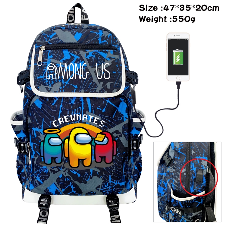 Among-us Game Camouflage Flip Data Cable Backpack School Bag 47x35x20cm