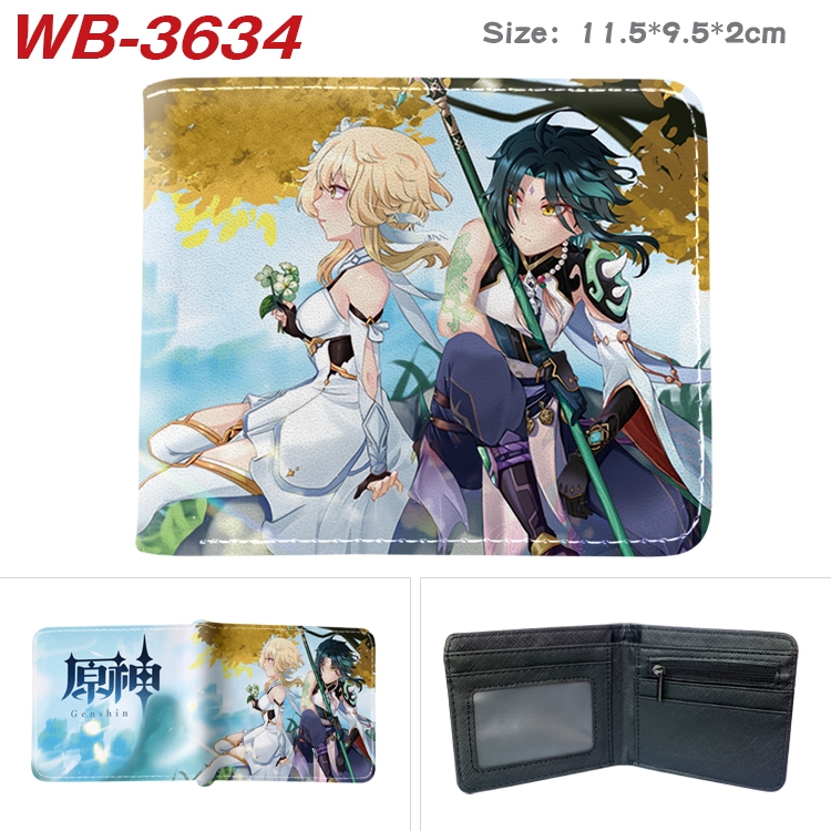 Genshin Impact Anime color book two-fold leather wallet 11.5X9.5X2CM WB-3634A