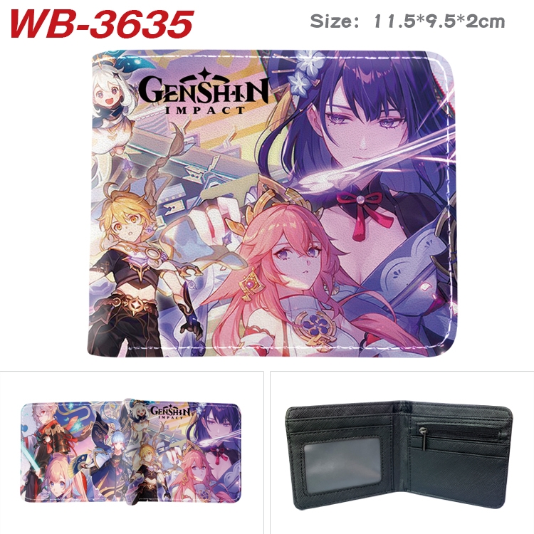 Genshin Impact Anime color book two-fold leather wallet 11.5X9.5X2CM WB-3635A