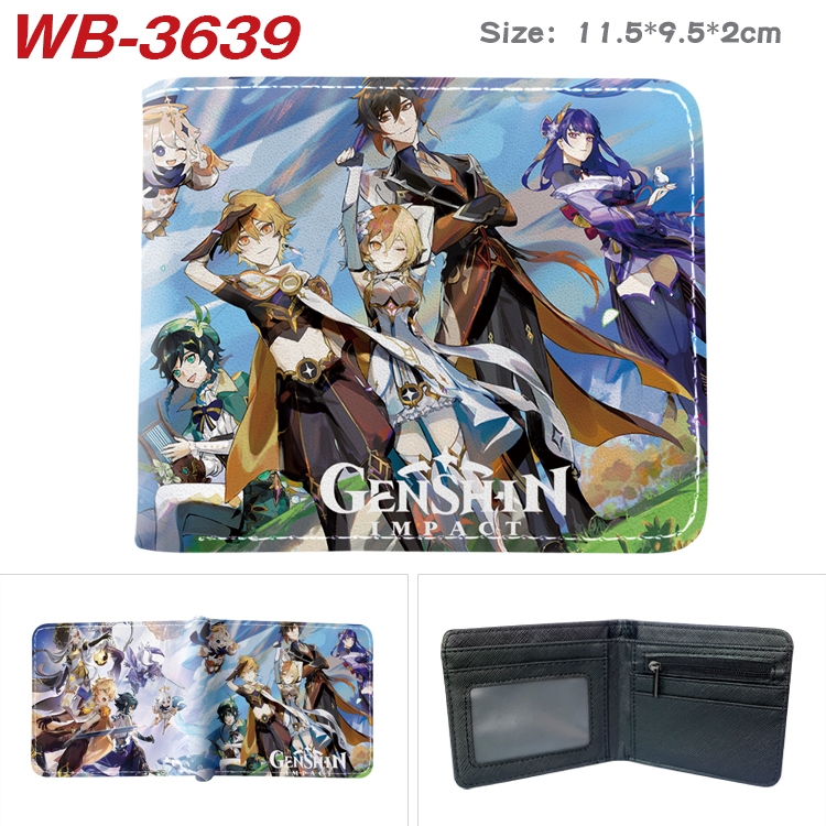 Genshin Impact Anime color book two-fold leather wallet 11.5X9.5X2CM WB-3639A