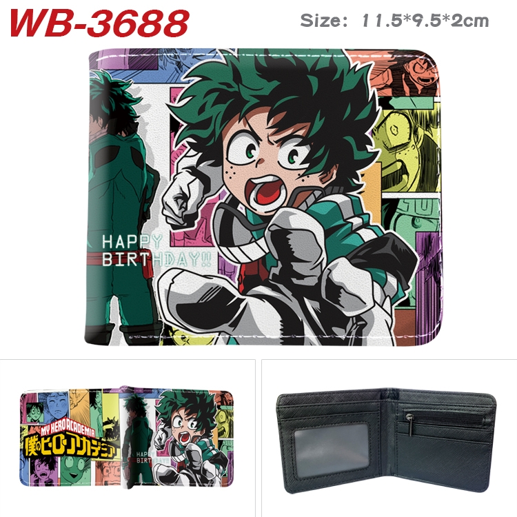 My Hero Academia Anime color book two-fold leather wallet 11.5X9.5X2CM WB-3688A