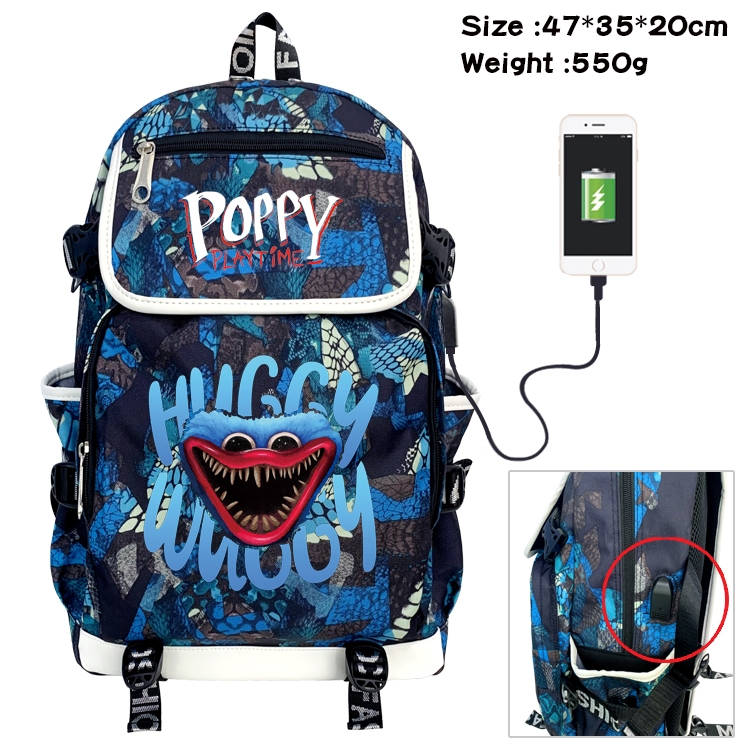 poppy playtime Anime Camouflage Flip Data Cable Backpack School Bag 47x35x20cm