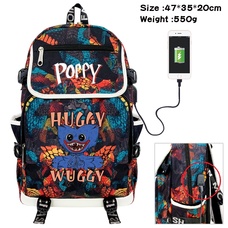 poppy playtime Anime Camouflage Flip Data Cable Backpack School Bag 47x35x20cm