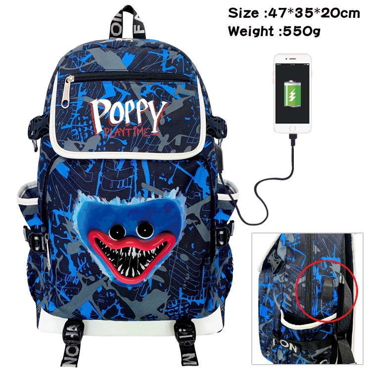 poppy playtime Anime Camouflage Flip Data Cable Backpack School Bag 47x35x20cm