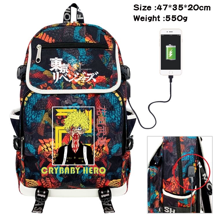 Tokyo Revengers   Anime Camouflage Flip Data Cable Backpack School Bag 47x35x20cm