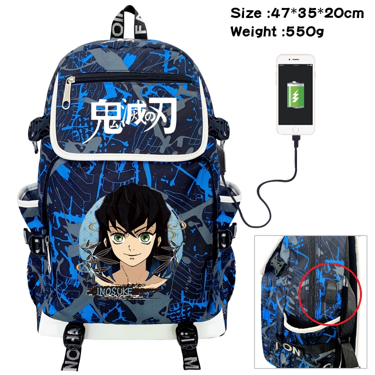 Demon Slayer Kimets Anime Camouflage Flip Data Cable Backpack School Bag 47x35x20cm