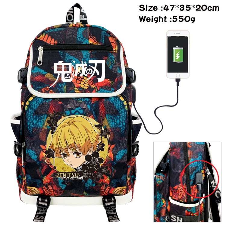 Demon Slayer Kimets Anime Camouflage Flip Data Cable Backpack School Bag 47x35x20cm