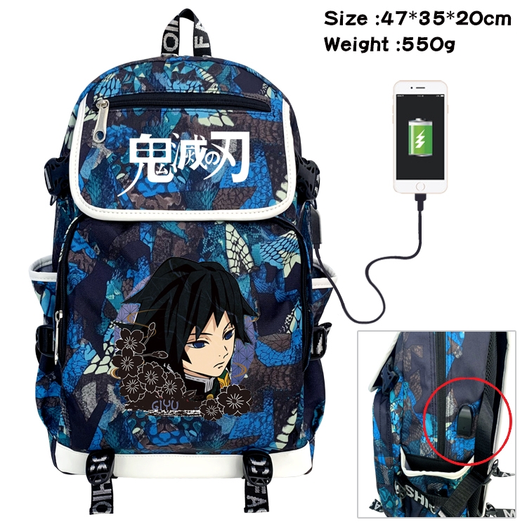 Demon Slayer Kimets Anime Camouflage Flip Data Cable Backpack School Bag 47x35x20cm