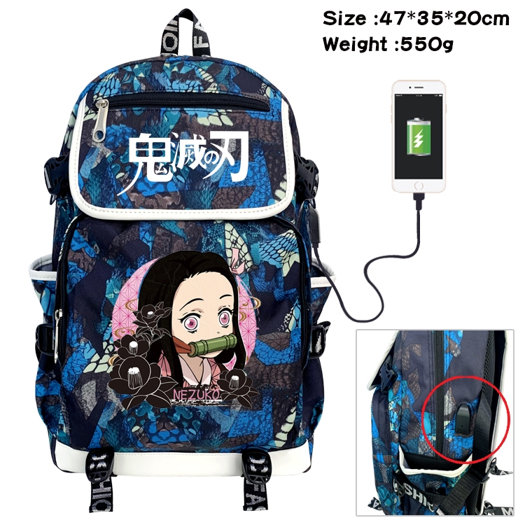 Demon Slayer Kimets Anime Camouflage Flip Data Cable Backpack School Bag 47x35x20cm