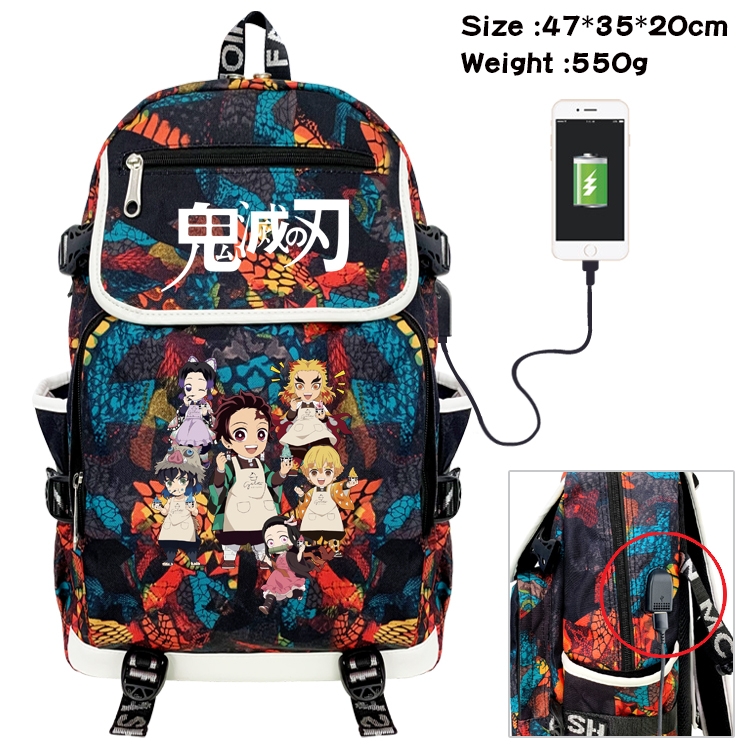 Demon Slayer Kimets Anime Camouflage Flip Data Cable Backpack School Bag 47x35x20cm