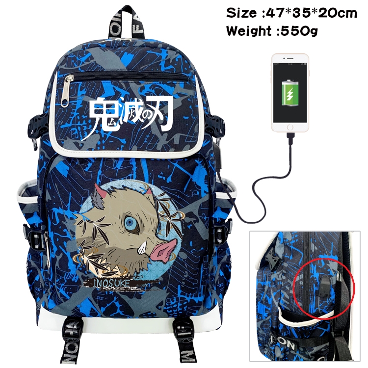 Demon Slayer Kimets Anime Camouflage Flip Data Cable Backpack School Bag 47x35x20cm