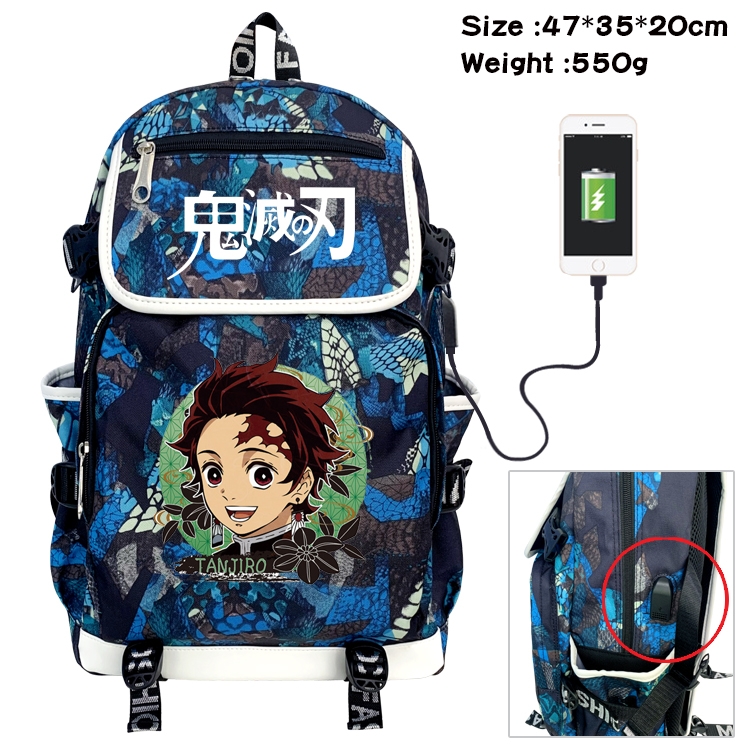 Demon Slayer Kimets Anime Camouflage Flip Data Cable Backpack School Bag 47x35x20cm