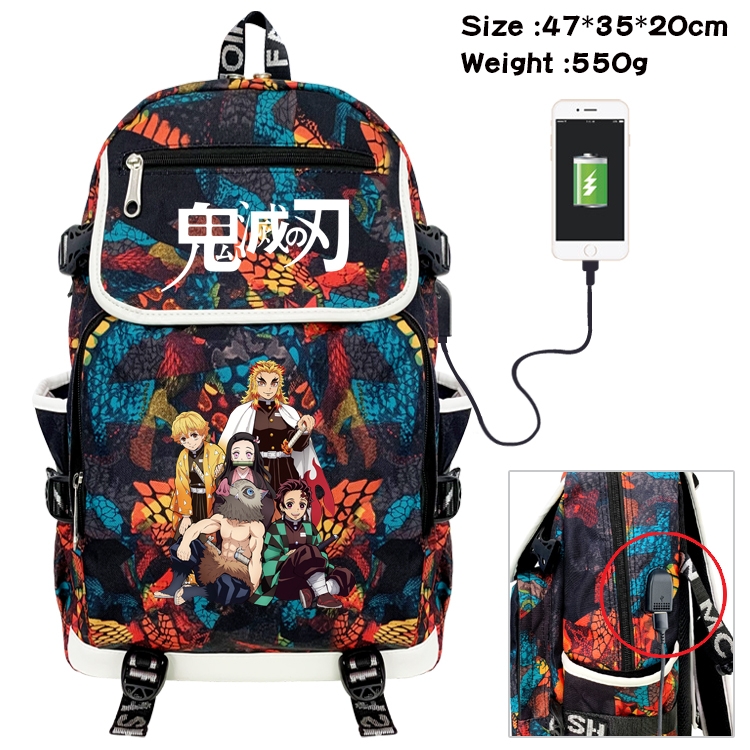 Demon Slayer Kimets Anime Camouflage Flip Data Cable Backpack School Bag 47x35x20cm