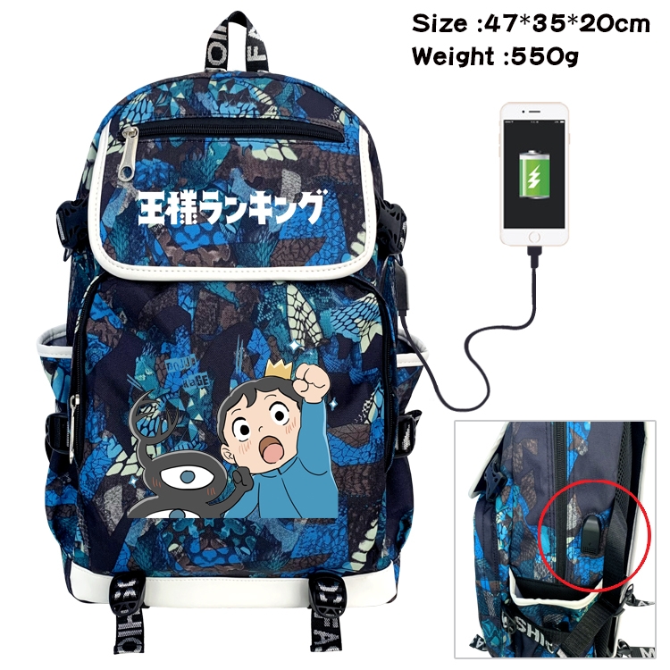 king ranking Anime Camouflage Flip Data Cable Backpack School Bag 47x35x20cm