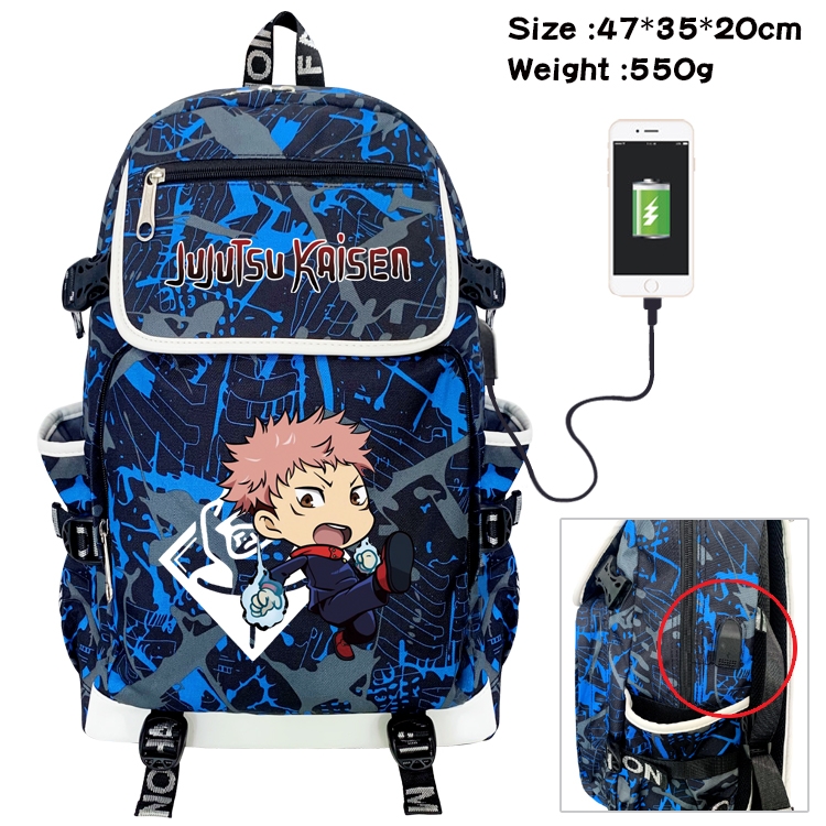 Jujutsu Kaisen  Anime Camouflage Flip Data Cable Backpack School Bag 47x35x20cm