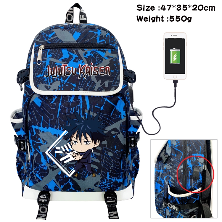 Jujutsu Kaisen  Anime Camouflage Flip Data Cable Backpack School Bag 47x35x20cm