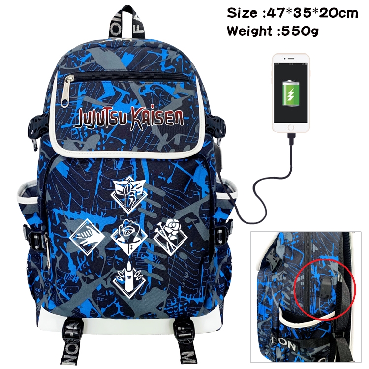 Jujutsu Kaisen  Anime Camouflage Flip Data Cable Backpack School Bag 47x35x20cm