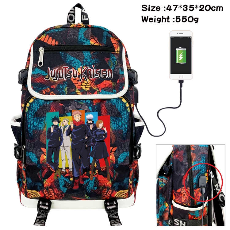 Jujutsu Kaisen  Anime Camouflage Flip Data Cable Backpack School Bag 47x35x20cm