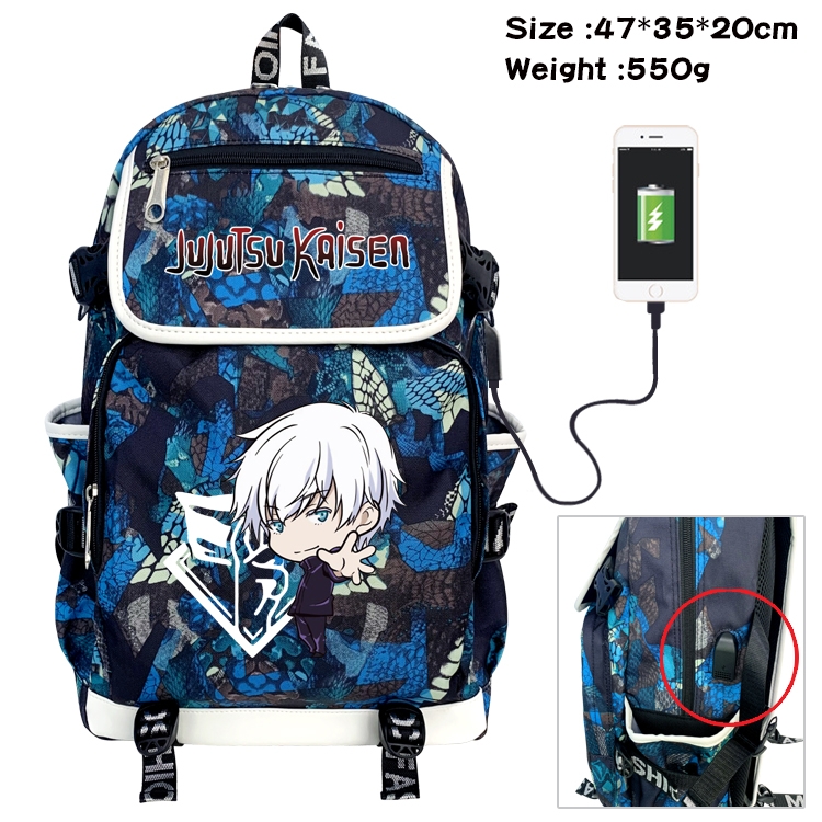 Jujutsu Kaisen  Anime Camouflage Flip Data Cable Backpack School Bag 47x35x20cm