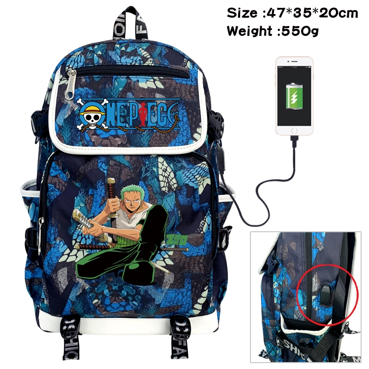 One Piece Anime Camouflage Flip Data Cable Backpack School Bag 47x35x20cm