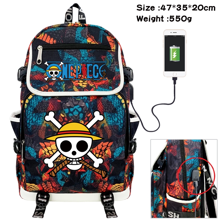 One Piece Anime Camouflage Flip Data Cable Backpack School Bag 47x35x20cm